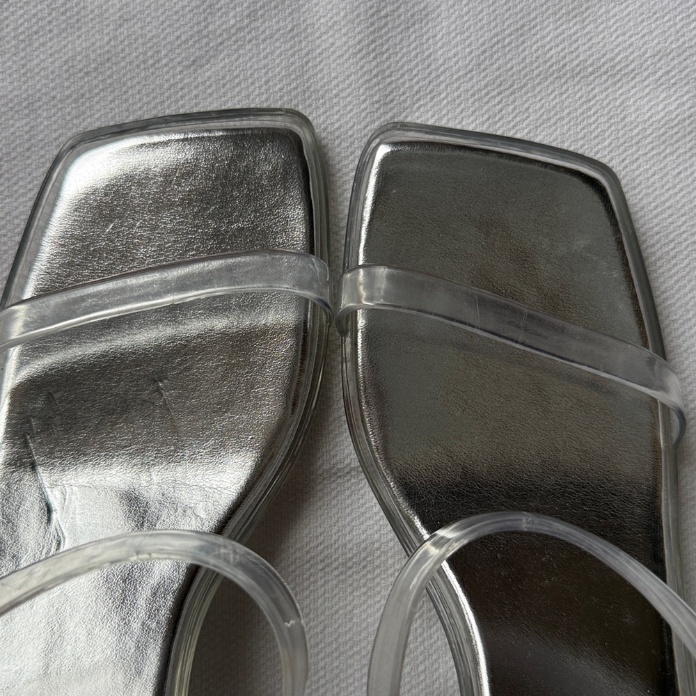 Jeffrey Campbell Latus Clear/Silver Square Toe Block Heeled Sandals Size 8 - Picture 5 of 9